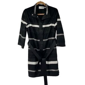 Per Se By‎ Carlisle Black White Striped Lightweight Women’s Jacket Belted Sz 4